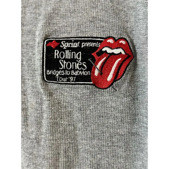 Rolling Stones 97 Bridges to Babylon S Gray Long Sleeve Henley Thermal Shirt - Picture 5 of 10